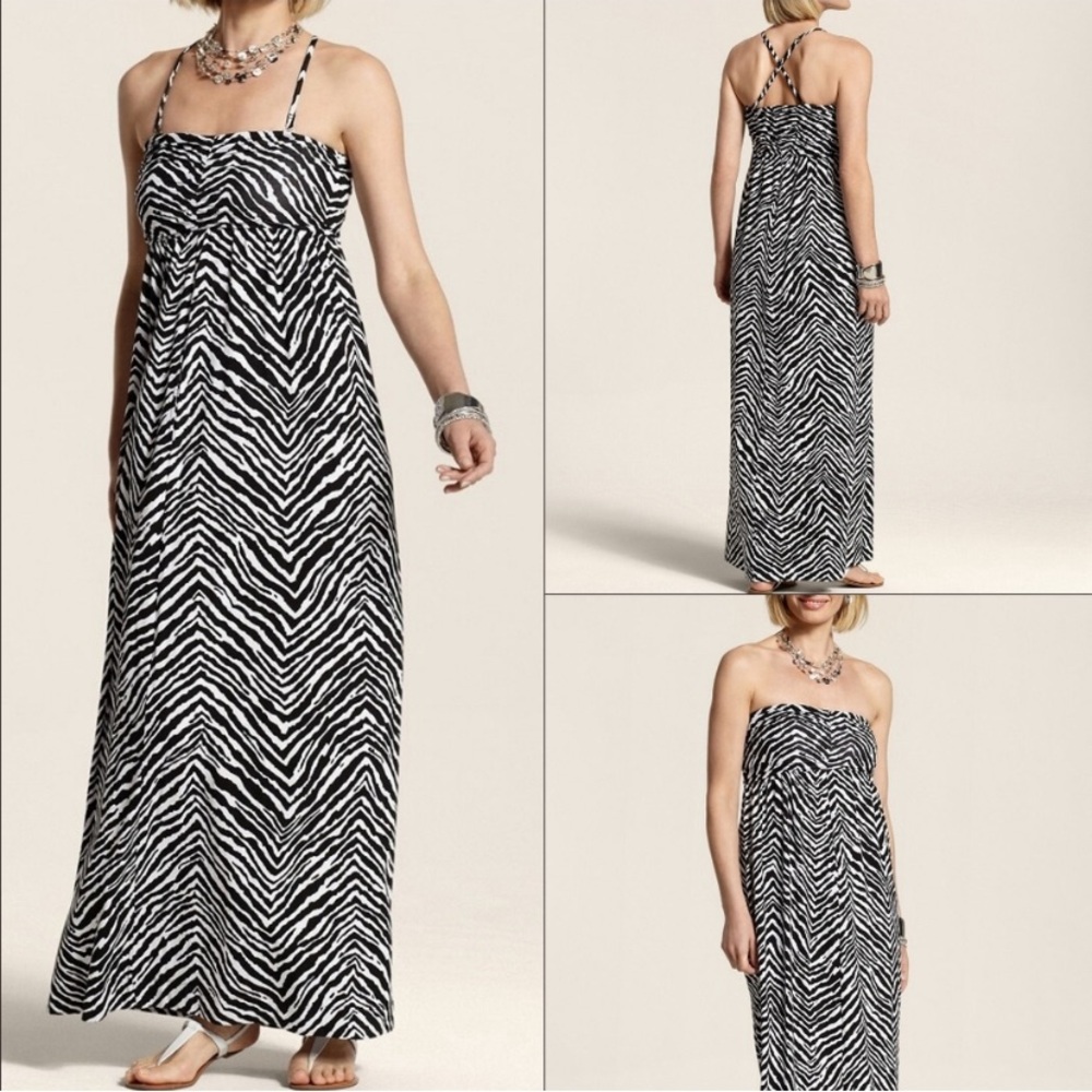 Chico's Zenergy Black and White Zebra Print Halter Style Maxi Dress